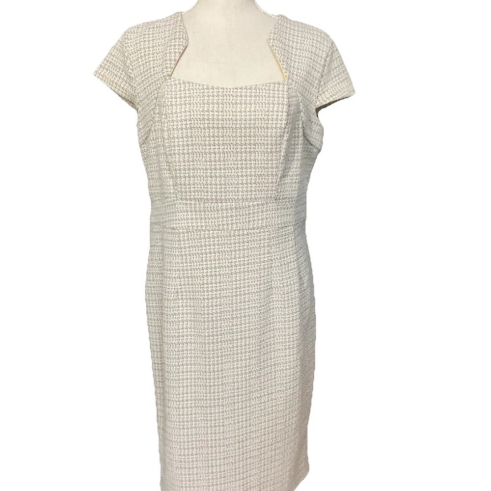 Grace Karin Ivory Tweed Pencil Sheath  Dress Square Neck Size Large
